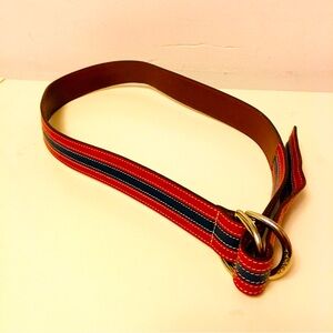 Coach striped leather belt red navy size small